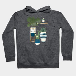 Blue Botanical Plants in White Blue Pots Hoodie